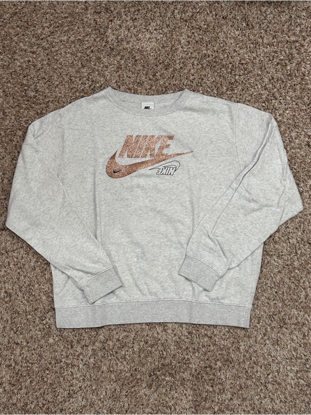 Nike Club Crewneck Fleece Sweatshirt / Sweatpant Rose Gold Glitter Set - Picture 3 of 12